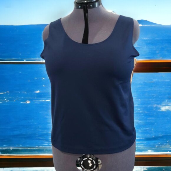 Chico’s Blue & White Sheer V-Neck Blouse W/Navy Shell  Sz 3/XL/16 - Picture 2 of 15
